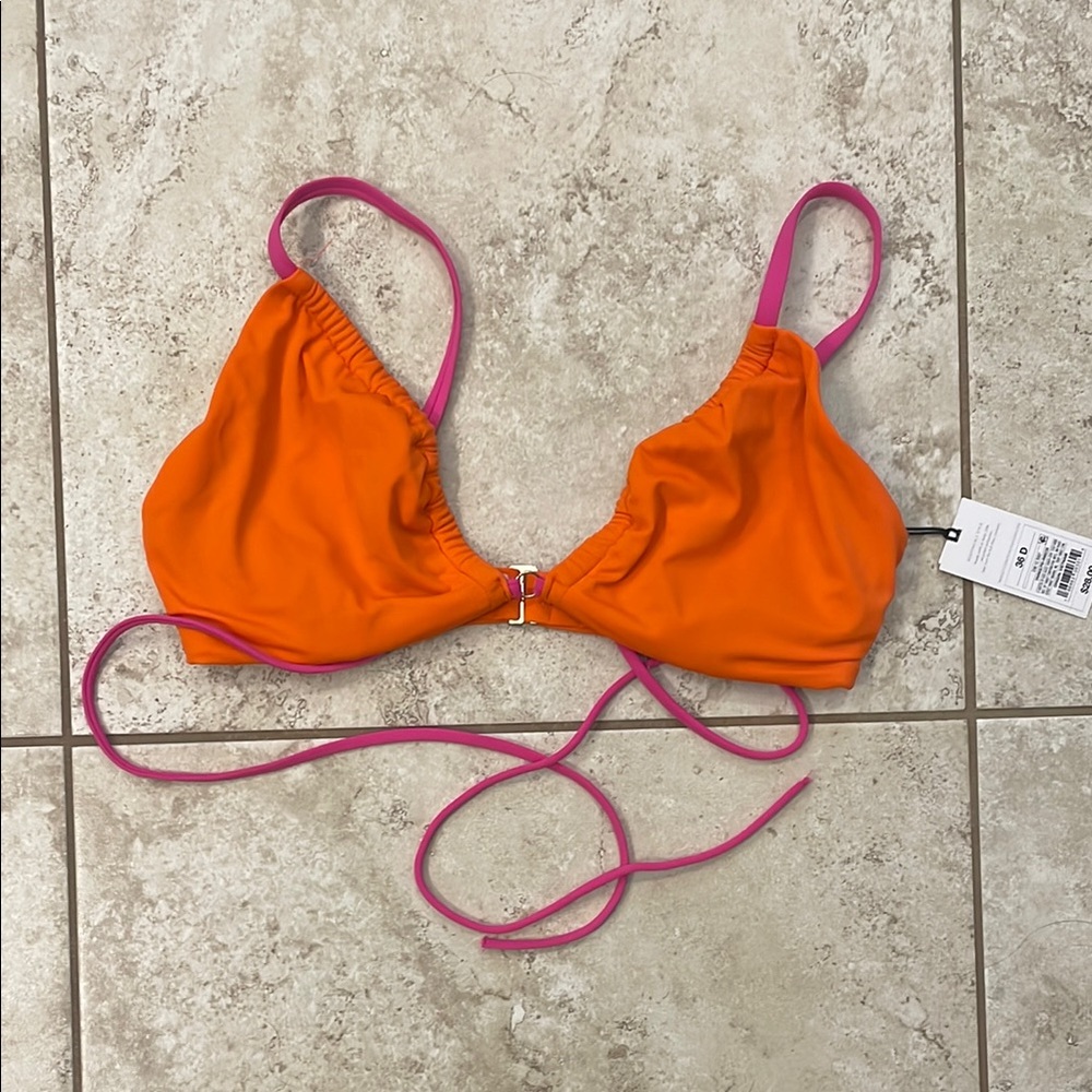 Bright Orange Bikini Top with Pink Straps 36D